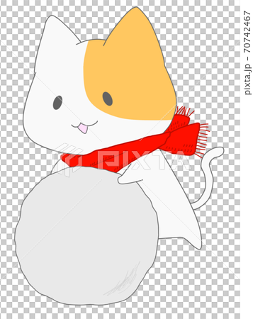 A cat character with a muffler that rolls snowballs A cat character with a muffler that rolls snowballs 70742467