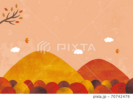 紅葉の山の景色水彩のイラスト素材