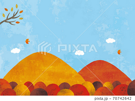 紅葉の山の景色青空水彩のイラスト素材