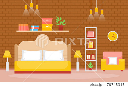 Bedroom Sleeping Room Bed Interior Design Modern House Illustration 70743313