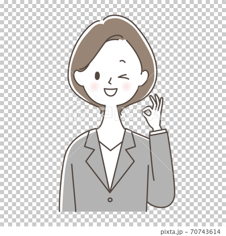 一個穿著西裝的女人,給一個好的跡象,眨眨眼 一個穿著西裝的女人,給一個好的跡象,眨眨眼 70743614