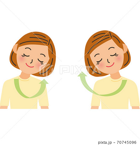 首のストレッチ運動をする女性 70745096