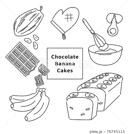 チョコレートバナナケーキ モノトーンのイラスト素材