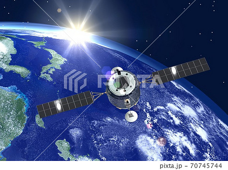 地球 日本 人工衛星 科学衛星 衛星 3dcgイメージ 星あり のイラスト素材