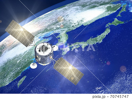 地球 日本 人工衛星 科学衛星 衛星 3DCGイメージ 地球 日本 人工衛星 科学衛星 衛星 3DCGイメージ 70745747
