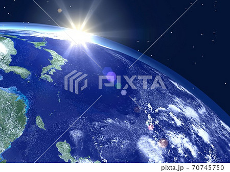 地球 日本 夜明け 日の出 朝陽 星あり のイラスト素材