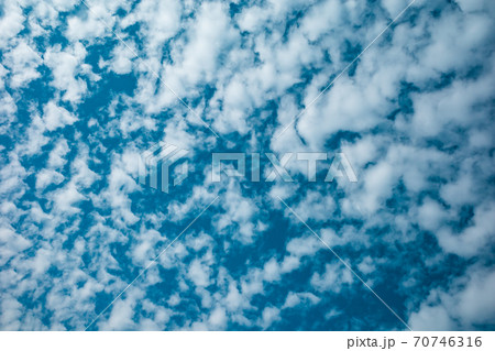秋の空 青空と巻積雲 C 2 2 ライトトーン 鮮やかの写真素材