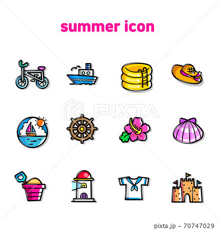 Summer elements icon set on white background illustration 004 Summer elements icon set on white background illustration 004 70747029
