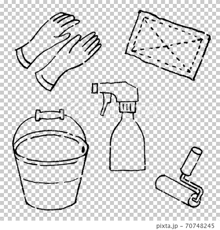 室內清潔工具線圖集(手套,抹布,噴霧清潔劑,滾筒,鏟斗) 室內清潔工具線圖集(手套,抹布,噴霧清潔劑,滾筒,鏟斗) 70748245