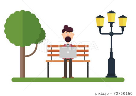 Man character working on the bench in the park vector illustration 70750160