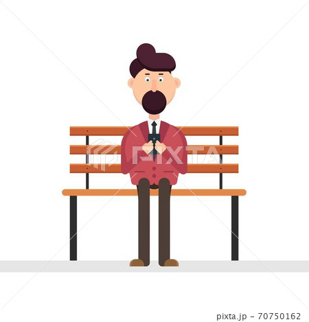 Man character using smarphone on the bench vector illustration Man character using smarphone on the bench vector illustration 70750162