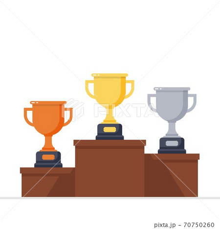 Gold, silver and bronze trophy on winners podium Gold, silver and bronze trophy on winners podium 70750260