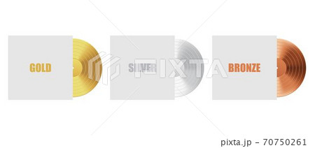Gold, silver and bronze vinyl record with cover Gold, silver and bronze vinyl record with cover 70750261