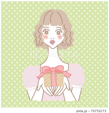 照れながら プレゼントをもらう プレゼントを渡す 女の子のイラスト素材