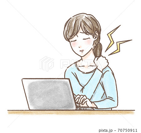 女性　肩こり　ノートパソコン 70750911
