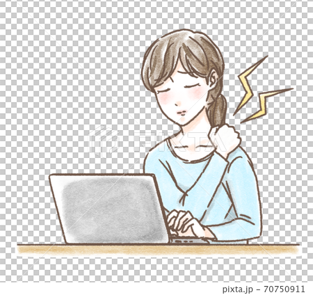 女性　肩こり　ノートパソコン 70750911