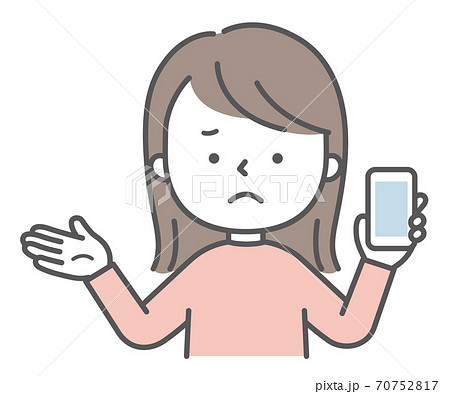 スマホを持った女性が困っているイメージイラストのイラスト素材 スマホを持った女性が困っているイメージイラストのイラスト素材