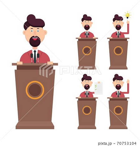 Businessman is speaking on podium in different actions 70753104
