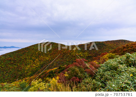 栗駒山の紅葉と雲海 70753761