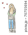 Drawing with colored pencils of woman with long hair hugs her daughter 70755694