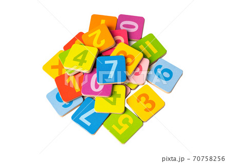 Math Number colorful on white background, education study mathematics learning teach concept. 70758256