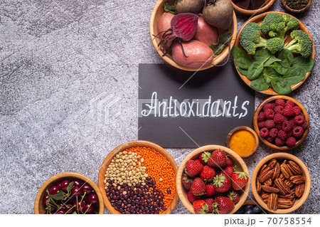 Healthy foods high in antioxidants. 70758554