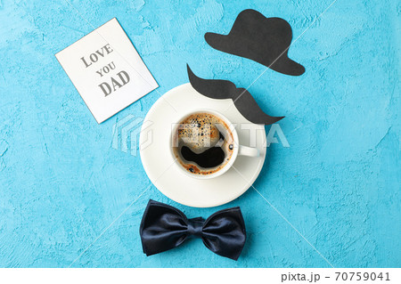 Cup of coffee, bow tie, inscription Love you DAD and decorative Cup of coffee, bow tie, inscription Love you DAD and decorative 70759041