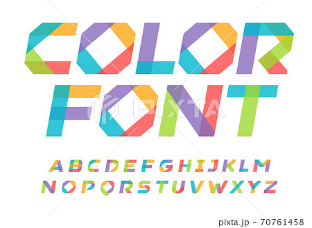 Color Origami style alphabet for kids book, pieces of colored paper letters for modern logo, banner and poster. Colorful font, heavy italic letters. Awesome typography design. Vector typeset 70761458