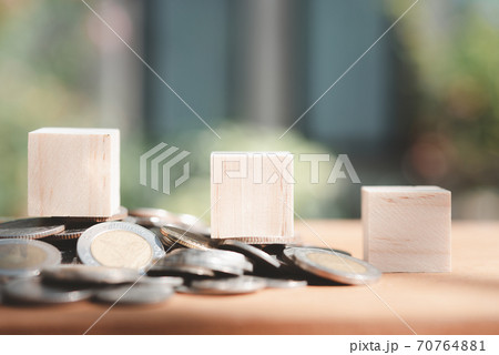 Blank  wooden cubics block fot word over nature background 70764881