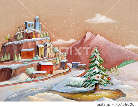 Snowy landscape with a Christmas tree Snowy landscape with a Christmas tree 70766606