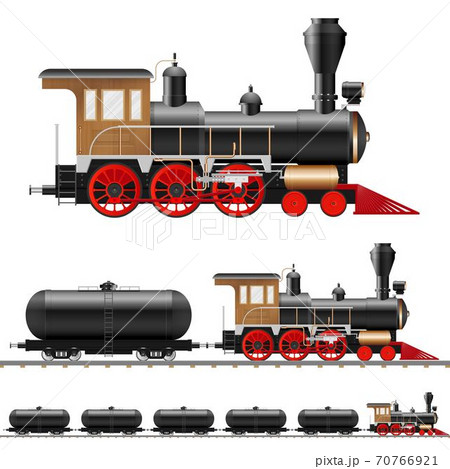 Vintage steam locomotive and wagon vector illustration isolated 70766921