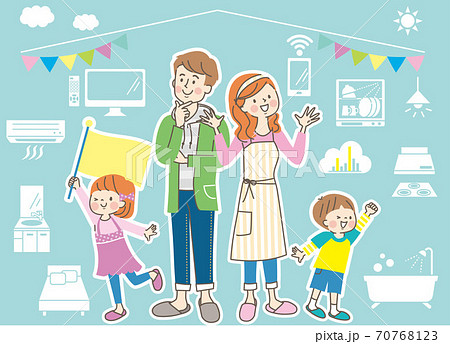 笑顔の家族と家電のアイコン 70768123