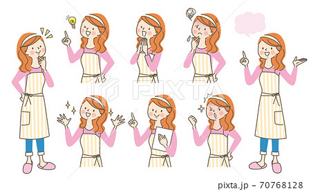 エプロン姿の女性の色々な表情セット エプロン姿の女性の色々な表情セット 70768128