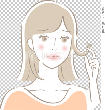 枝毛に悩む女性　ヘアケア 70769809