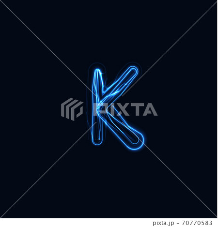 Lightning Realistic letter K, bright gloving logo, electric energy glow style symbol, blue tesla plasma type sign. Thunderbolt vector illustration, typography design 70770583
