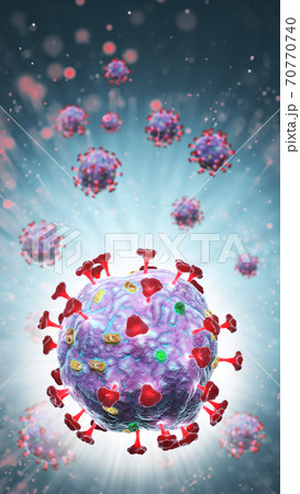 3d render of pathogenic virus organism or bacteria infecting and causing disease. Close up from microscope of coronavirus. 70770740