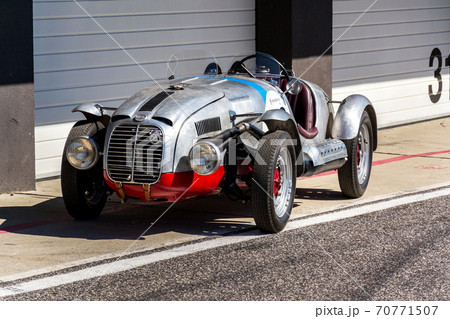 Vintage veteran car Aero Minor Sport stands on road 70771507