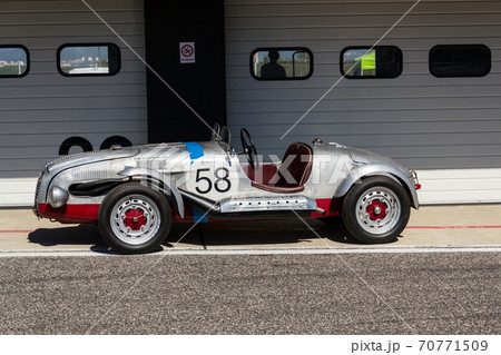 Vintage veteran car Aero Minor Sport stands on road 70771509