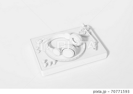 White Headphones and Portable Turntable on a white background 3d rendering. 3d illustration modern Fun Teenager Yellow Headphones with a fun and flat design template minimal music concept. 70771593