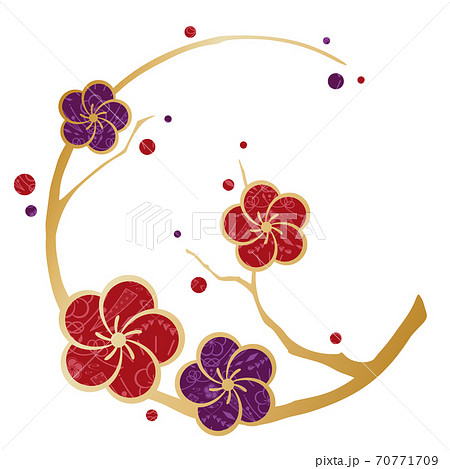 梅の枝の丸いフレーム 和風イラストのイラスト素材