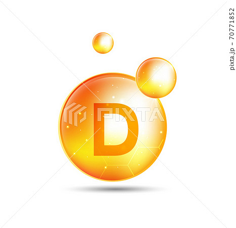 Vitamin D gold shining pill with Chemical formula, Ascorbic acid. vector design. 70771852