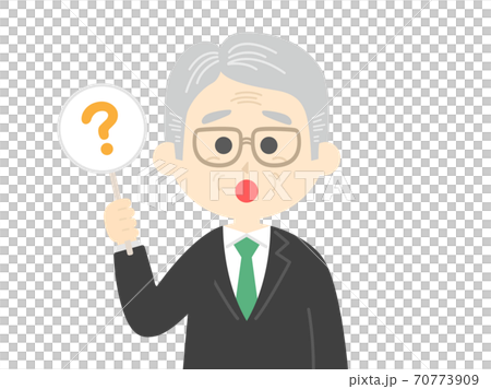 Illustration of an elderly man giving a question mark 70773909