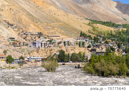 View of Kargil city in summer located in Ladakh region, Jammu and Kashmir, India. View of Kargil city in summer located in Ladakh region, Jammu and Kashmir, India. 70775640