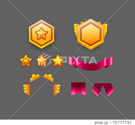 Game star vector constructor. Collection icon design for game, ui, banner, design for app, interface, gui development. Receiving the cartoon achievement game screen.  70777792