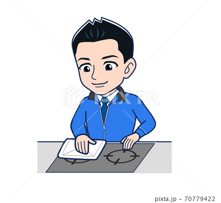 Male clerk in a blue outerwear 70779422