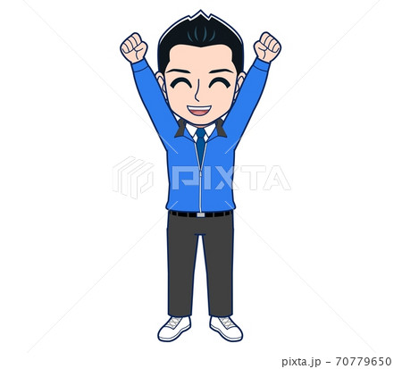 Male clerk in a blue outerwear Male clerk in a blue outerwear 70779650