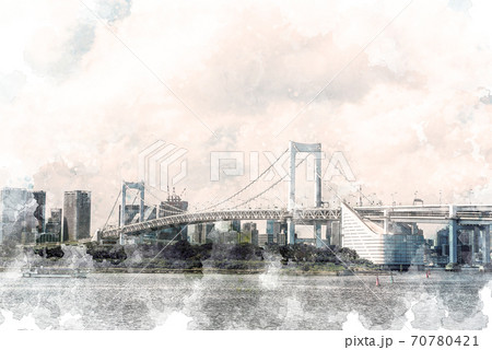 昼間のレインボーブリッジのイラスト素材