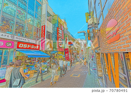 [アニメ風] 東京都の都市風景 原宿竹下通り周辺の風景 70780491