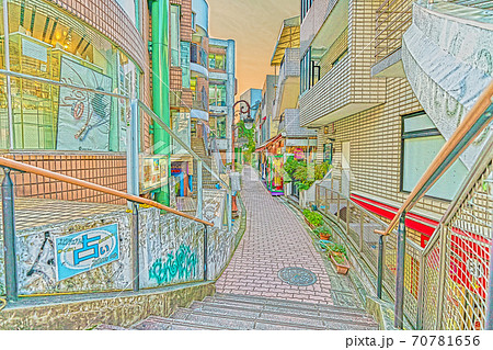 アニメ風 東京都の都市風景 原宿竹下通り周辺の風景のイラスト素材