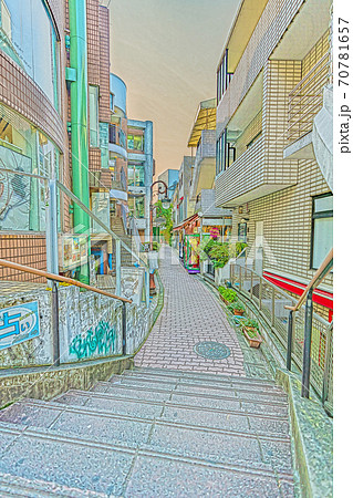 アニメ風 東京都の都市風景 原宿竹下通り周辺の風景のイラスト素材
